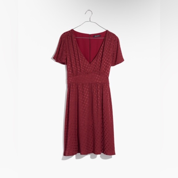 Madewell | V-Neck Fit-and-Flare Dress in Dot Jacquard - Picture 9 of 9